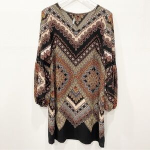 Chiasso Billow Sleeve Bohemian Shift Dress Long Sleeve Large